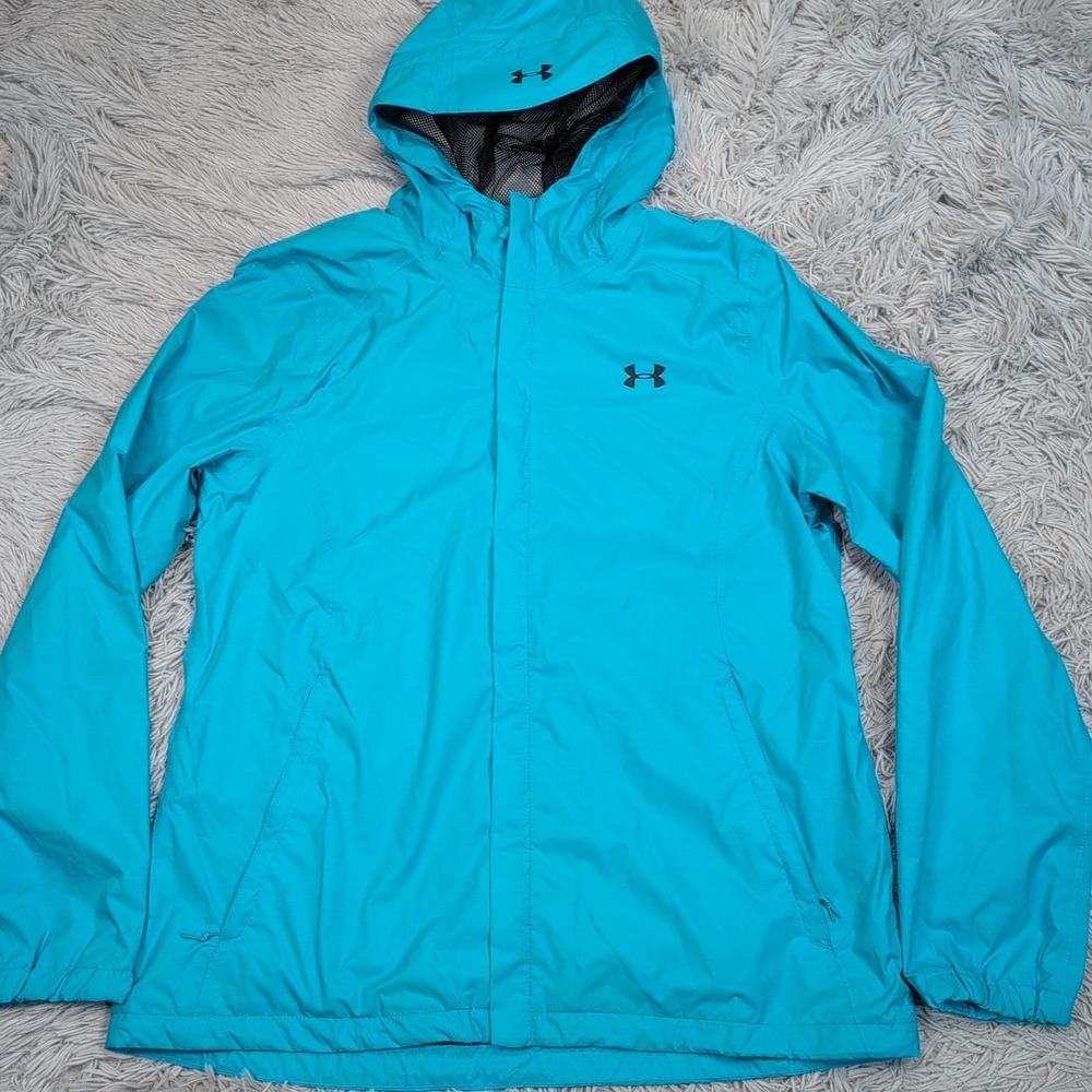 Under Armour‎ Jacket Womens L Blue Hood  Athletic Fitted Gorpcore Windbreaker